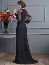 Sheath/Column Scoop Long Sleeves Beading Long Chiffon Prom Evening Dresses